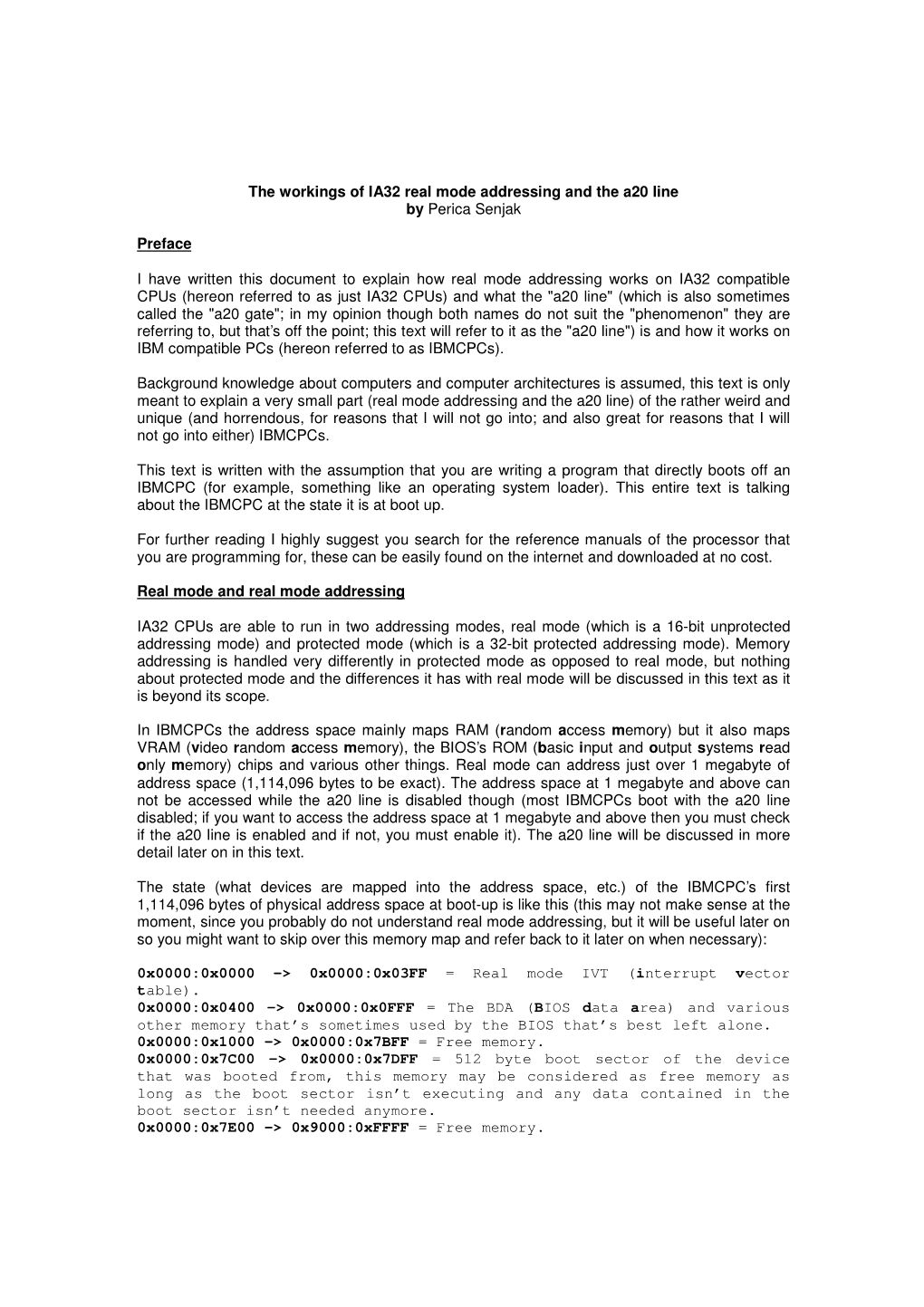 The Workings of IA32 Real Mode Addressing and the A20 Line by Perica Senjak