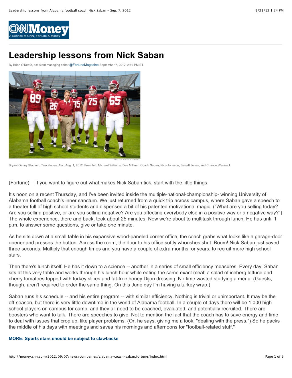 Leadership Lessons from Alabama Football Coach Nick Saban - Sep