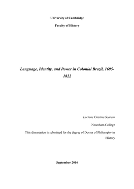Language, Identity, and Power in Colonial Brazil, 1695- 1822