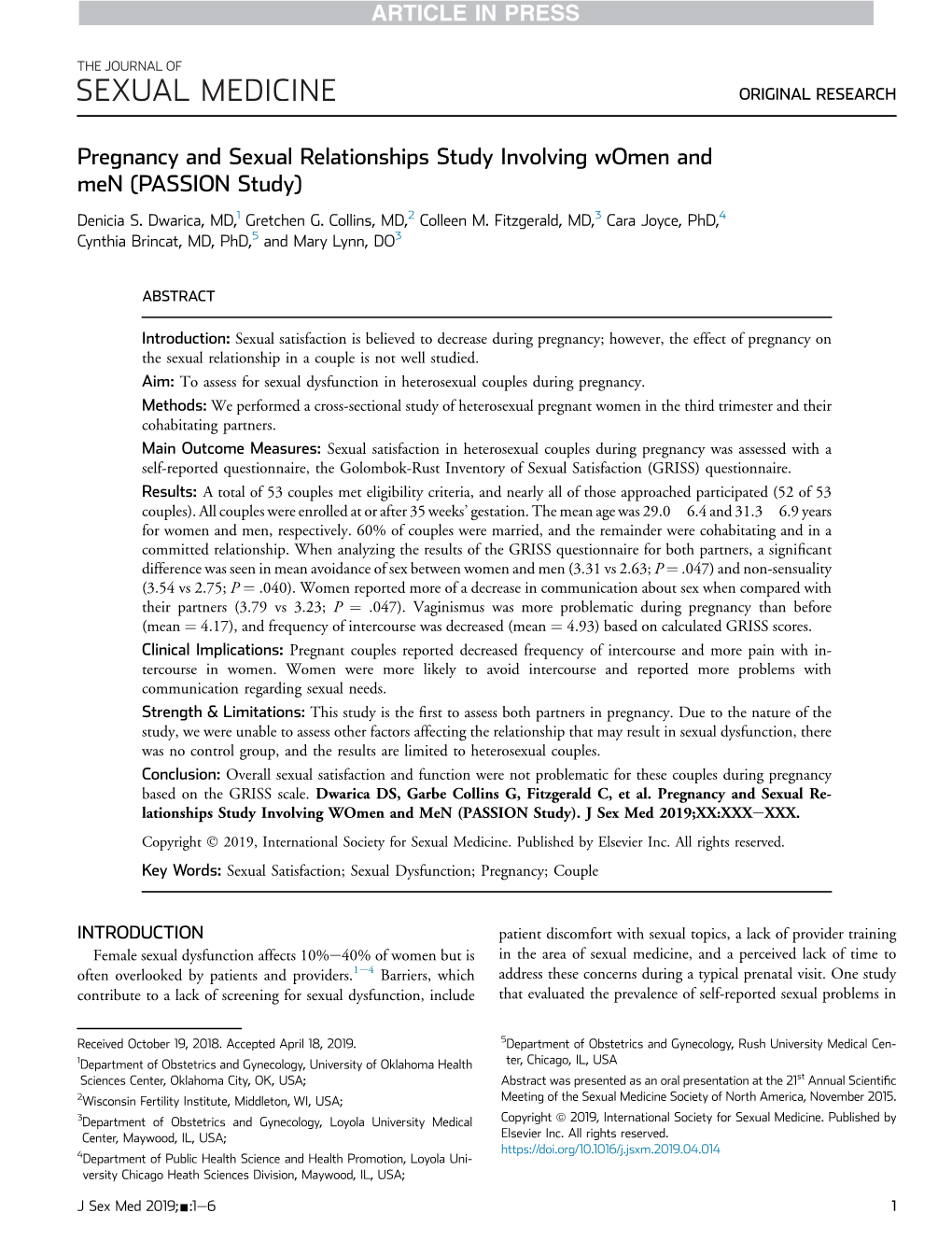 Pregnancy and Sexual Relationships Study Involving Women and Men (PASSION Study)