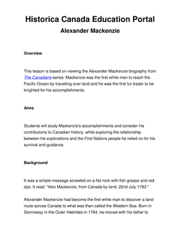 Historica Canada Education Portal Alexander Mackenzie