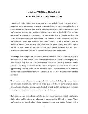 Developmental Biology 11 Teratology / Dysmorphology