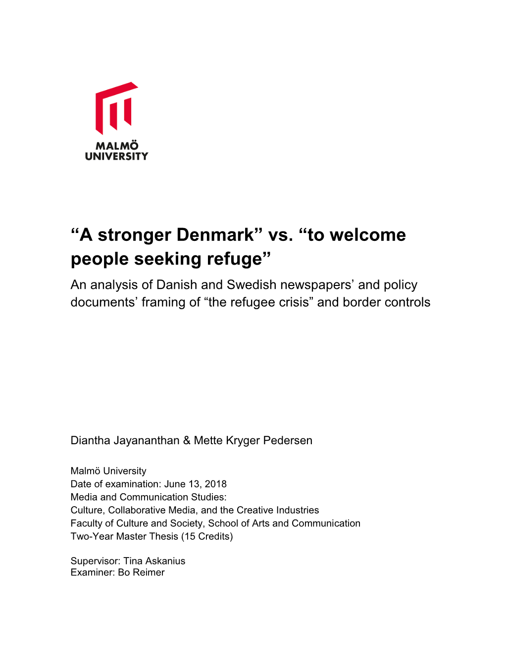 A Stronger Denmark” Vs