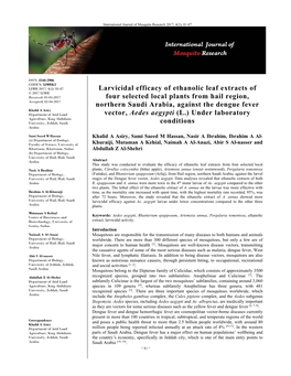 Larvicidal Efficacy of Ethanolic Leaf Extracts of Four Selected Local Plants