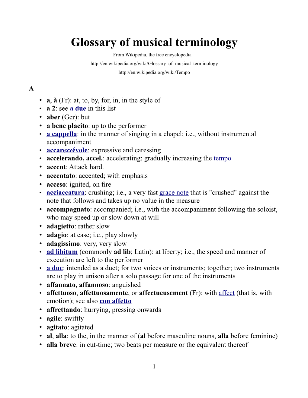 Glossary of Musical Terminology from Wikipedia, the Free Encyclopedia