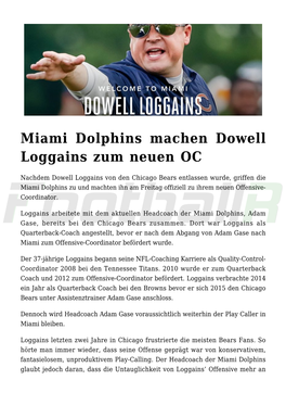 Miami Dolphins Machen Dowell Loggains Zum Neuen OC