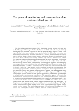 Ten Years of Monitoring and Conservation of an Endemic Island Parrot