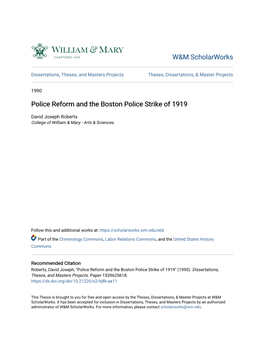 Police Reform and the Boston Police Strike of 1919