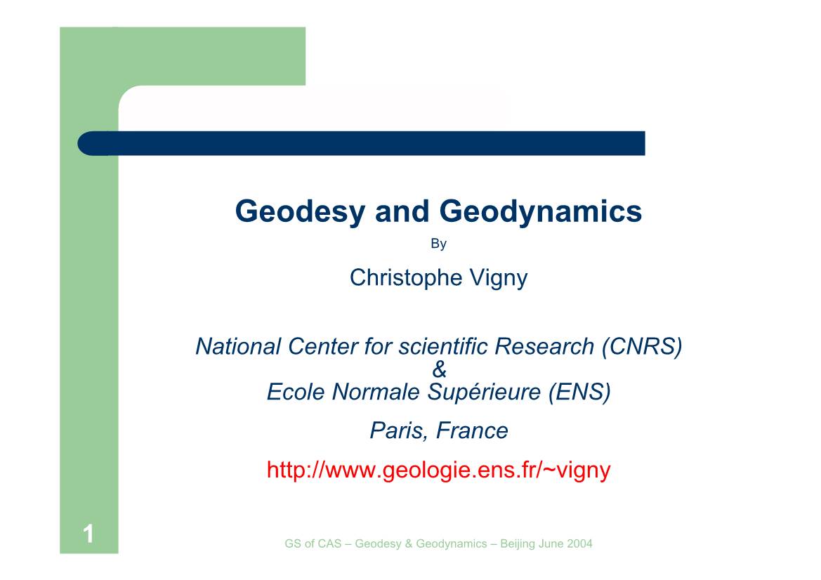 Geodesy and Geodynamics by Christophe Vigny