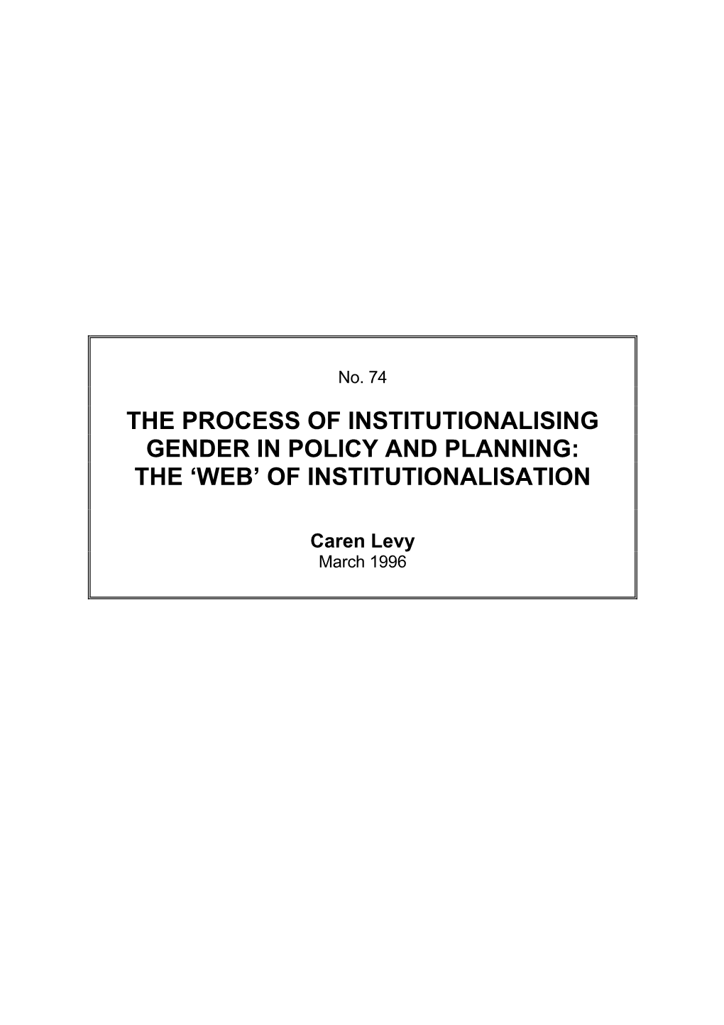 Of Institutionalisation