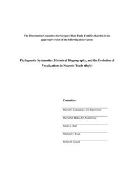 Phylogenetic Systematics, Historical Biogeography, and the Evolution of Vocalizations in Nearctic Toads (Bufo)
