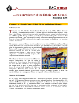 The E-Newsletter of the Ethnic Arts Council December 2008