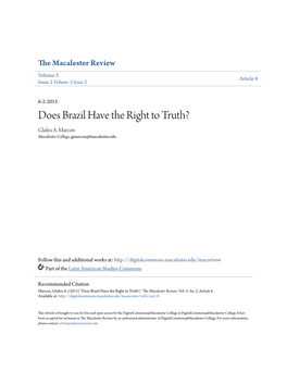 Does Brazil Have the Right to Truth? Glafira A