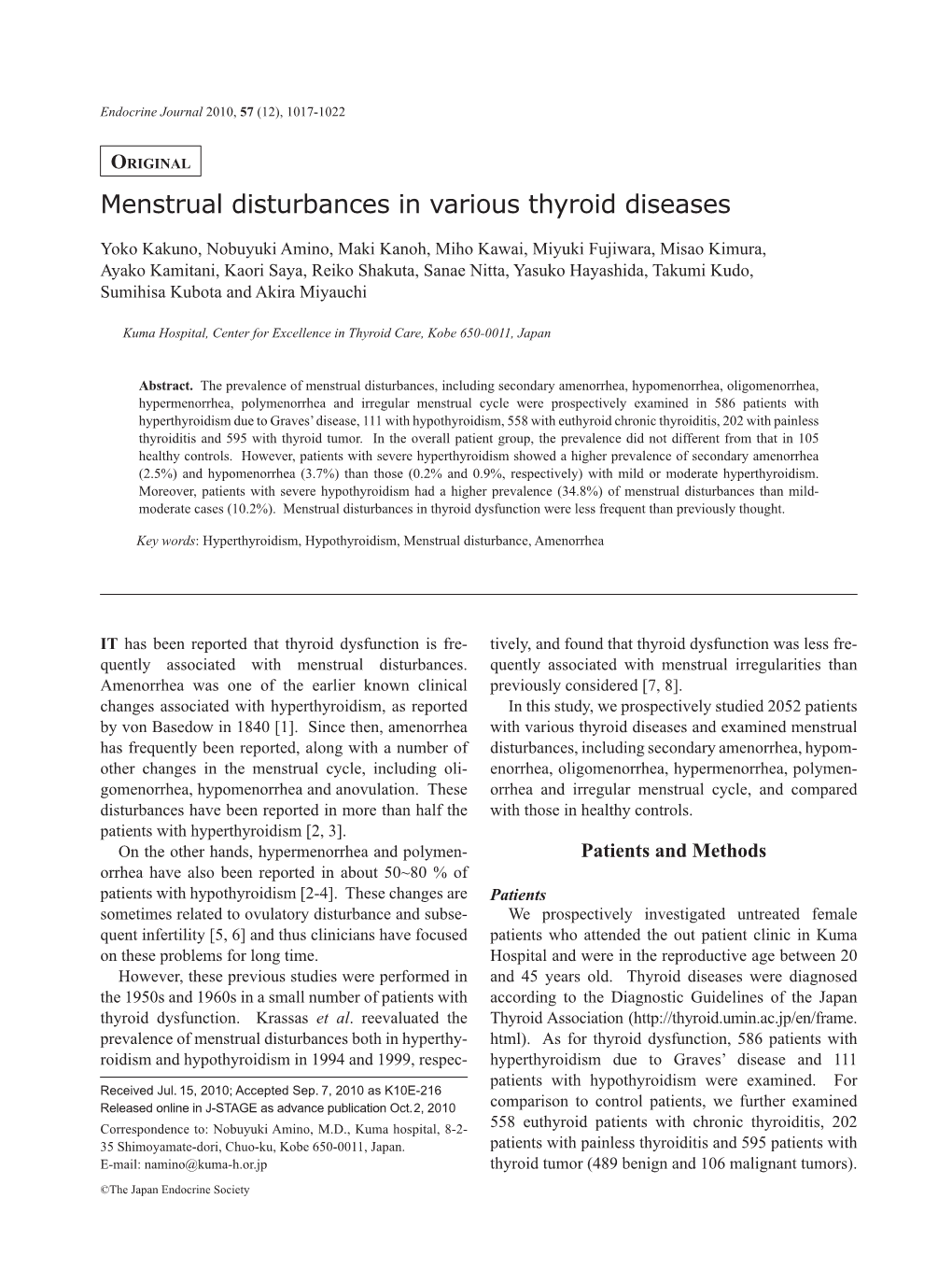 Menstrual Disturbances in Various Thyroid Diseases