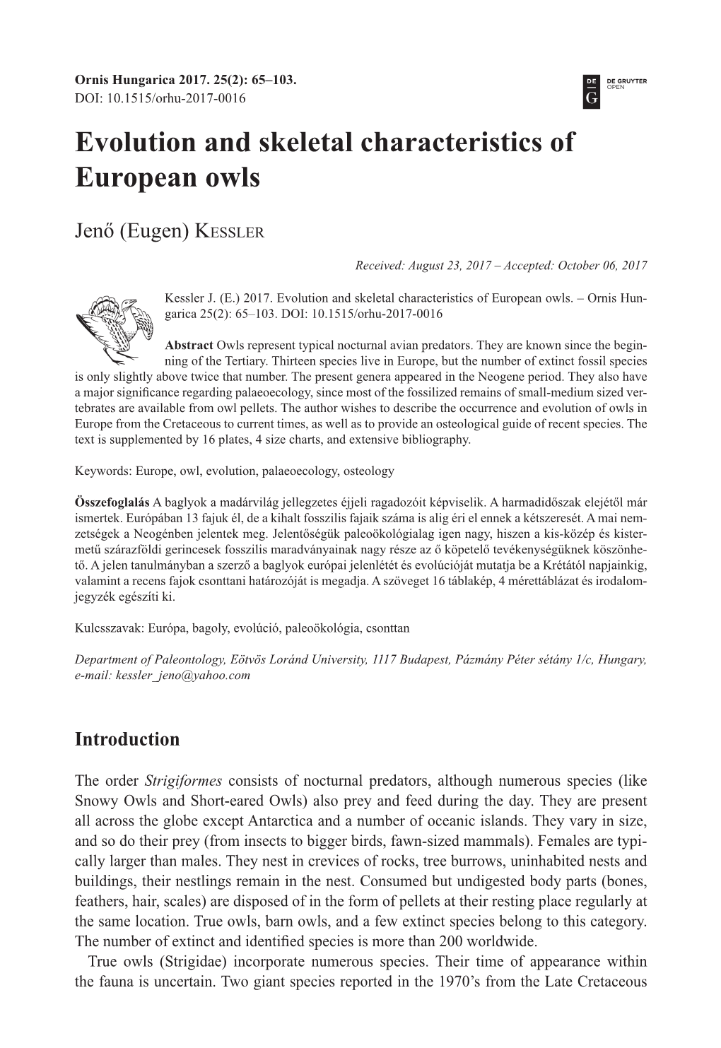 Evolution and Skeletal Characteristics of European Owls