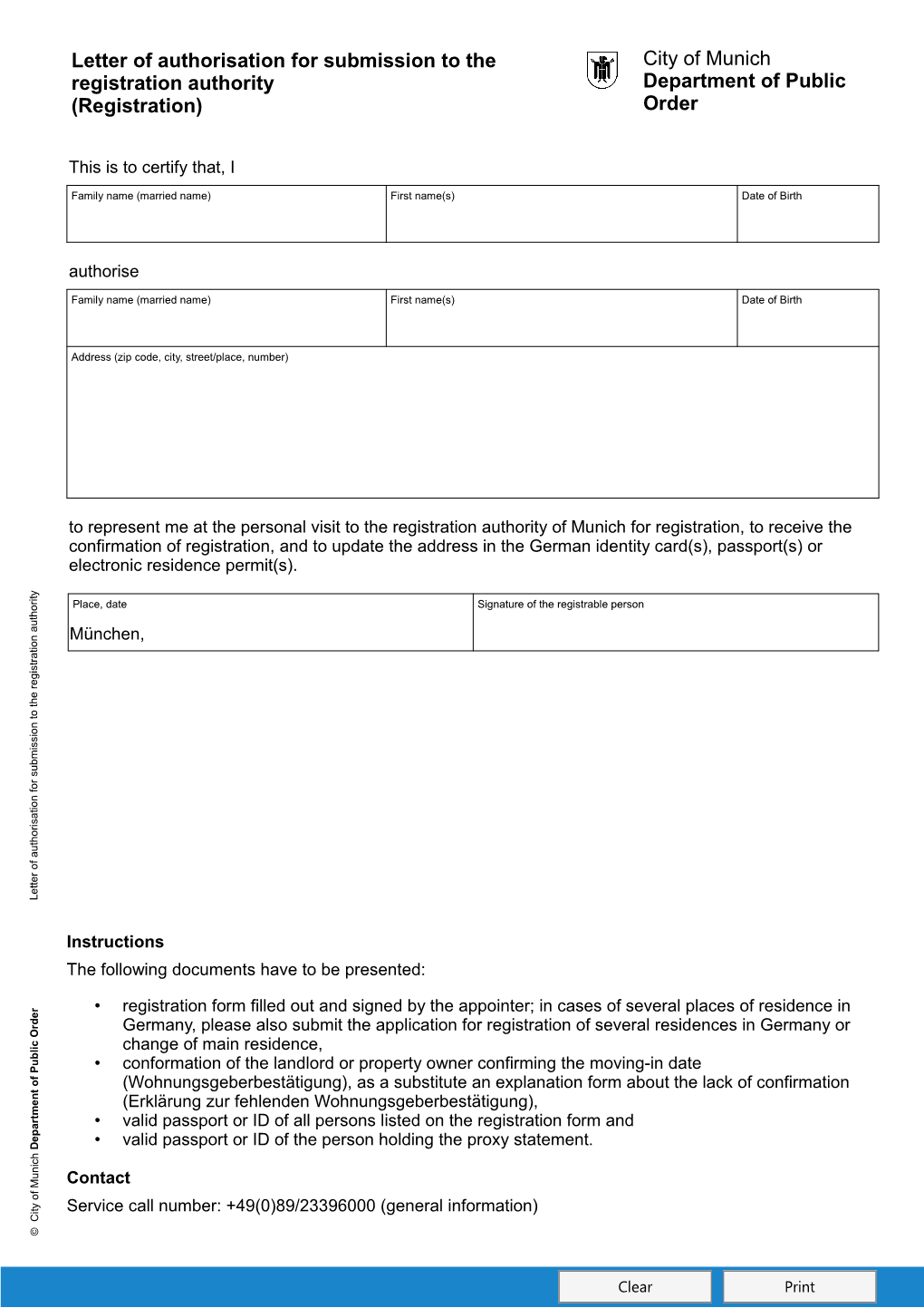 (Registration) City of Munich Department of Public Order
