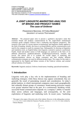 A JOINT LINGUISTIC-MARKETING ANALYSIS of BRAND and PRODUCT NAMES the Case of Unilever