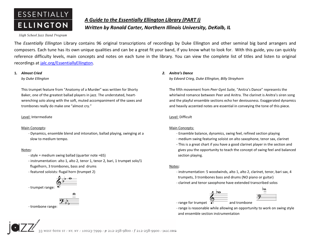 A Guide to the Essentially Ellington Library (PART I) Written by Ronald Carter, Northern Illinois University, Dekalb, IL