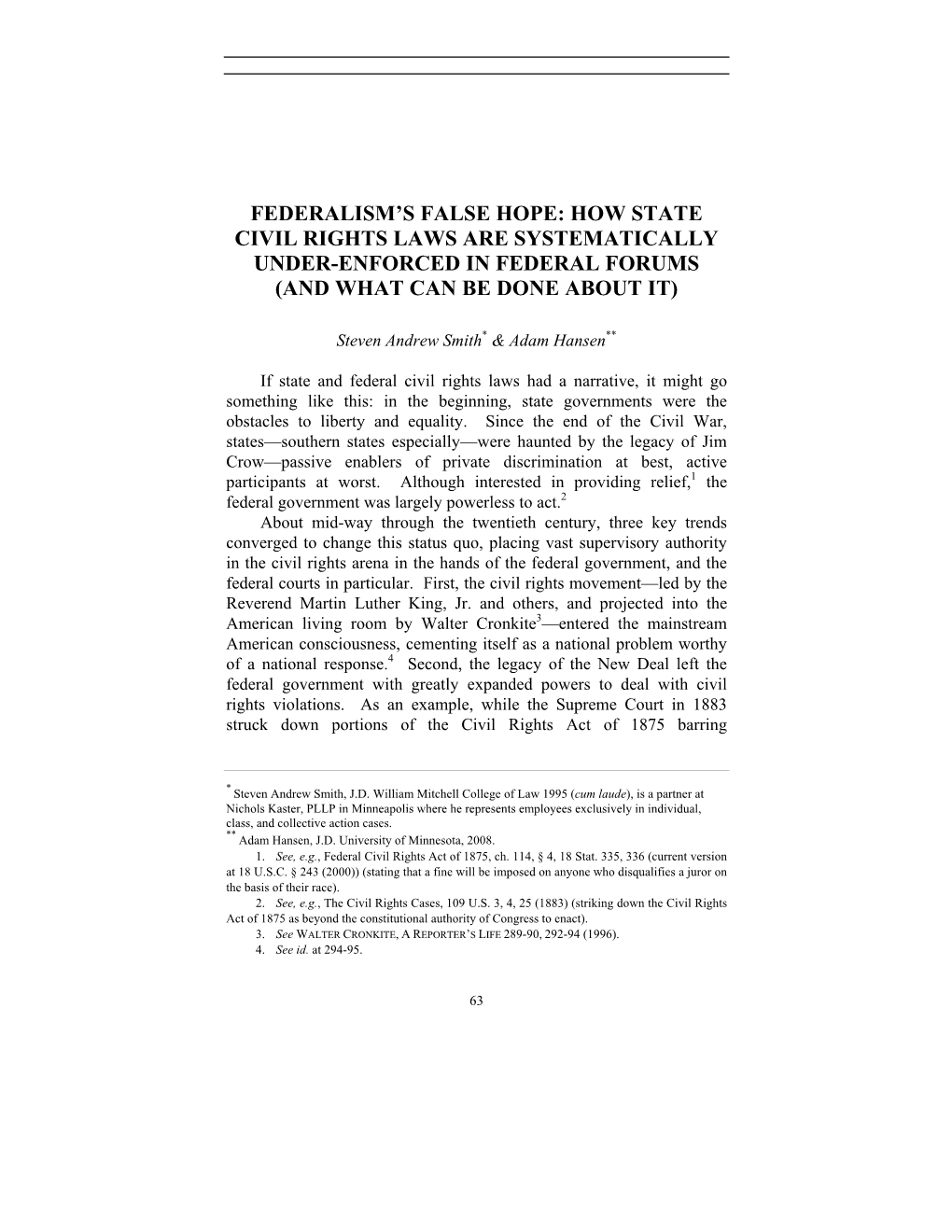 How State Civil Rights Laws Are Systematically Under-Enforced in Federal Forums (And What Can Be Done About It)