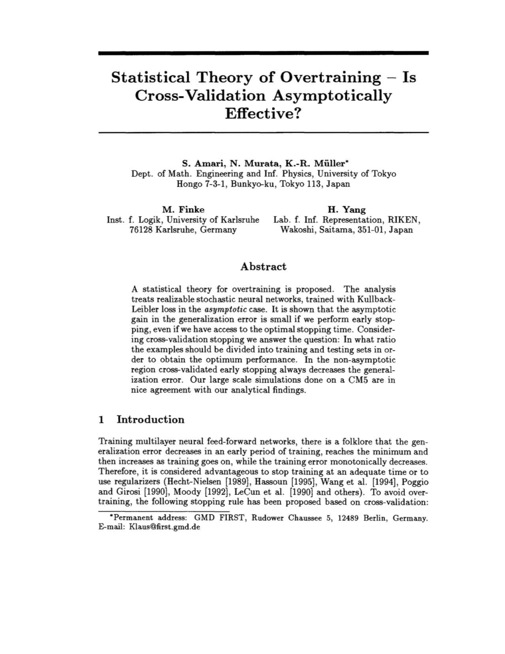 Statistical Theory of Overtraining - Is Cross-Validation Asymptotically Effective?