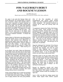 1930: Nagurski's Debut and Rockne's Lesson