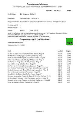 Freigabebescheinigung „Freigegeben Ab 12 (Zwölf) Jahren“