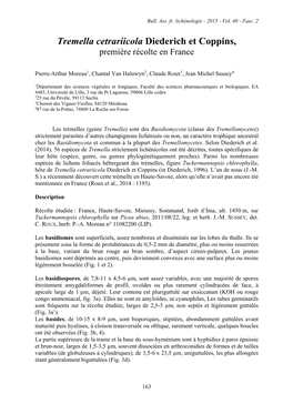 Tremella Cetrariicola Diederich Et Coppins, Première Récolte En France