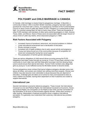 POLYGAMY and CHILD MARRIAGE in CANADA