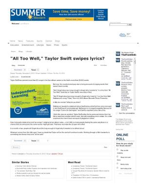"All Too Well," Taylor Swift Swipes Lyrics?