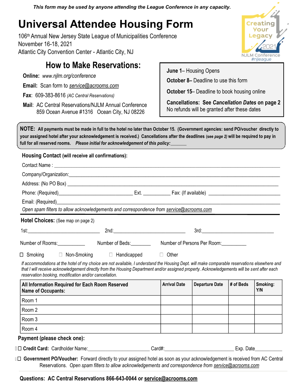 Universal Attendee Housing Form