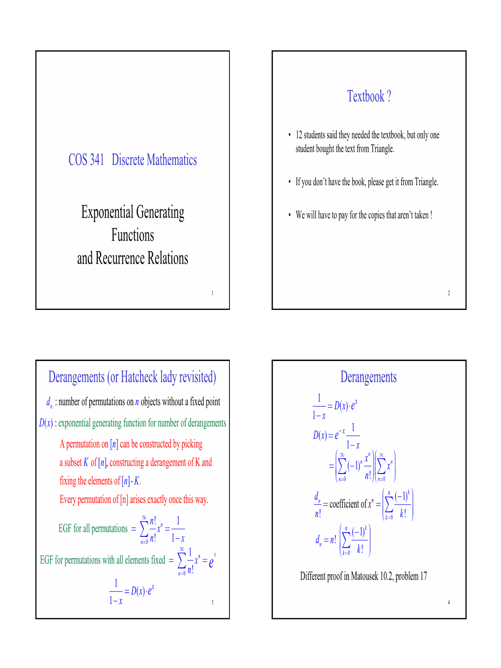 Exponential Generating Functions and Recurrence Relations