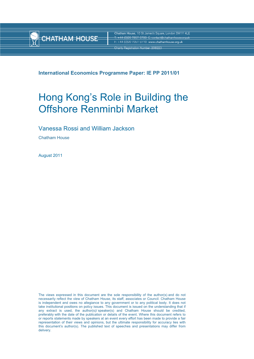 Hong Kong's Role in Building the Offshore Renminbi Market