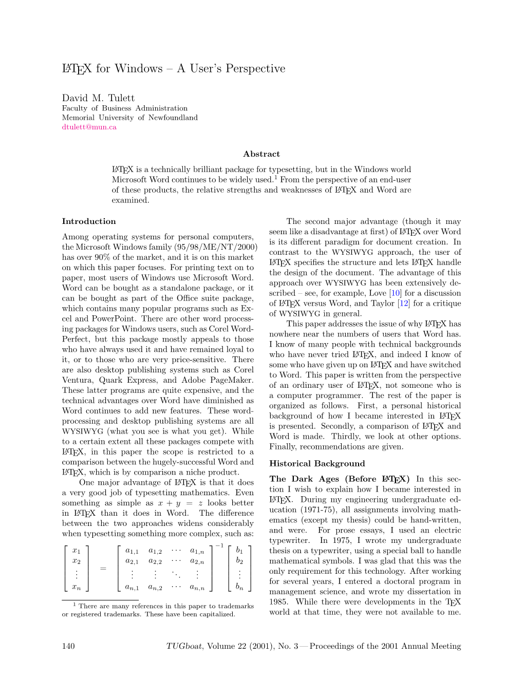 LATEX for Windows – a User's Perspective