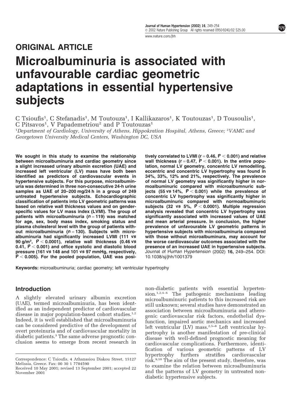Microalbuminuria Is Associated with Unfavourable Cardiac Geometric Adaptations in Essential Hypertensive Subjects