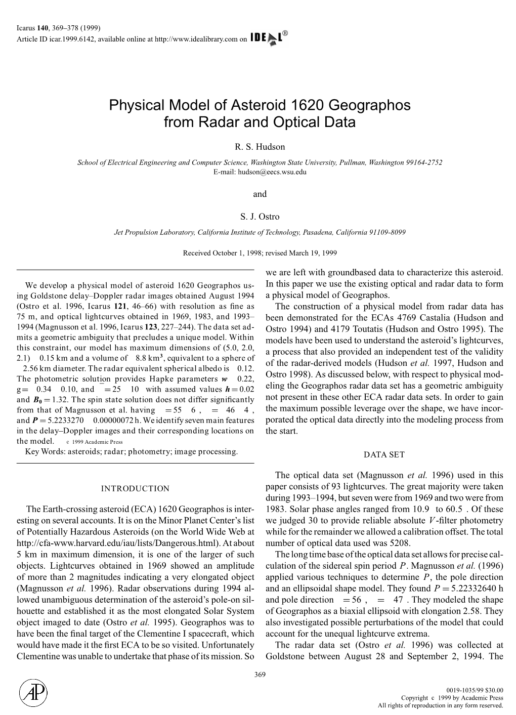 Physical Model of Asteroid 1620 Geographos from Radar and Optical Data