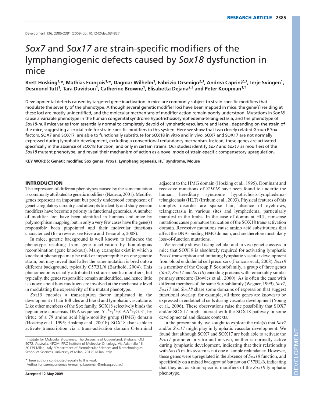 Sox7 and Sox17 Are Strain-Specific Modifiers of the Lymphangiogenic