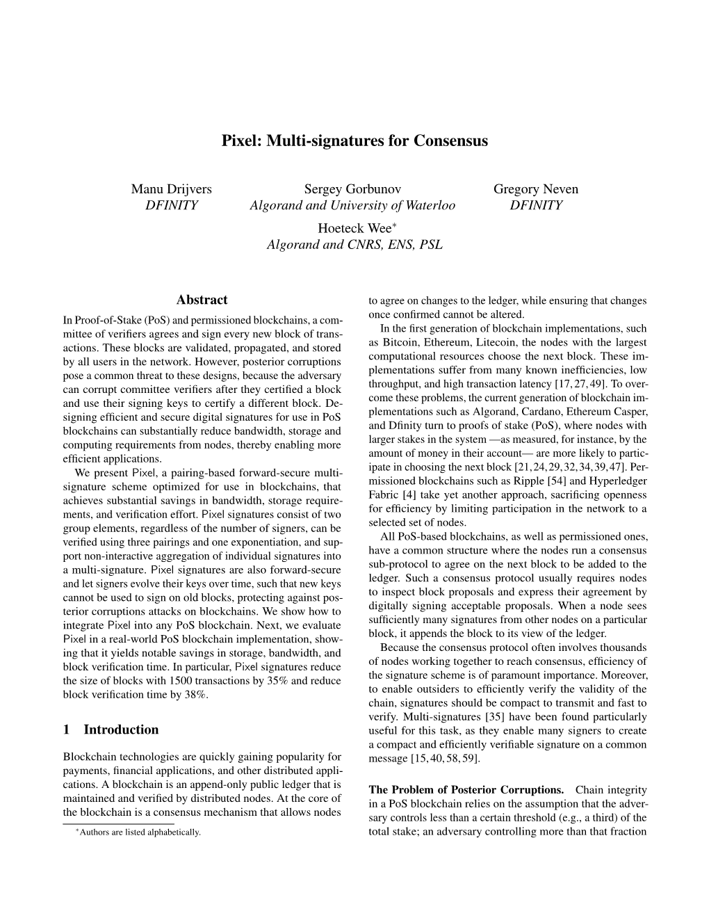 Pixel: Multi-Signatures for Consensus