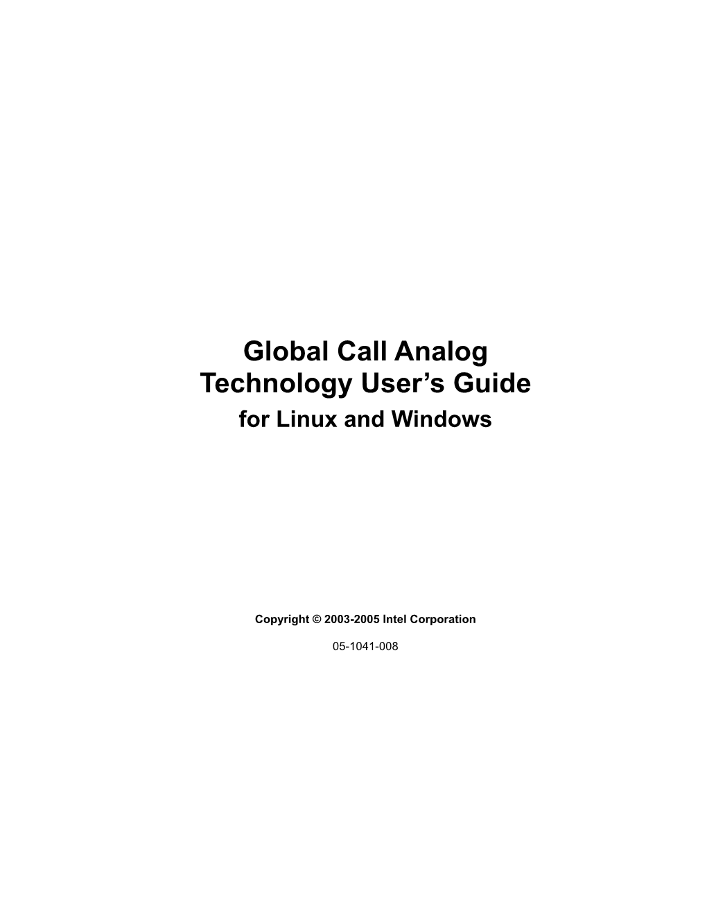 Global Call Analog Technology User's Guide