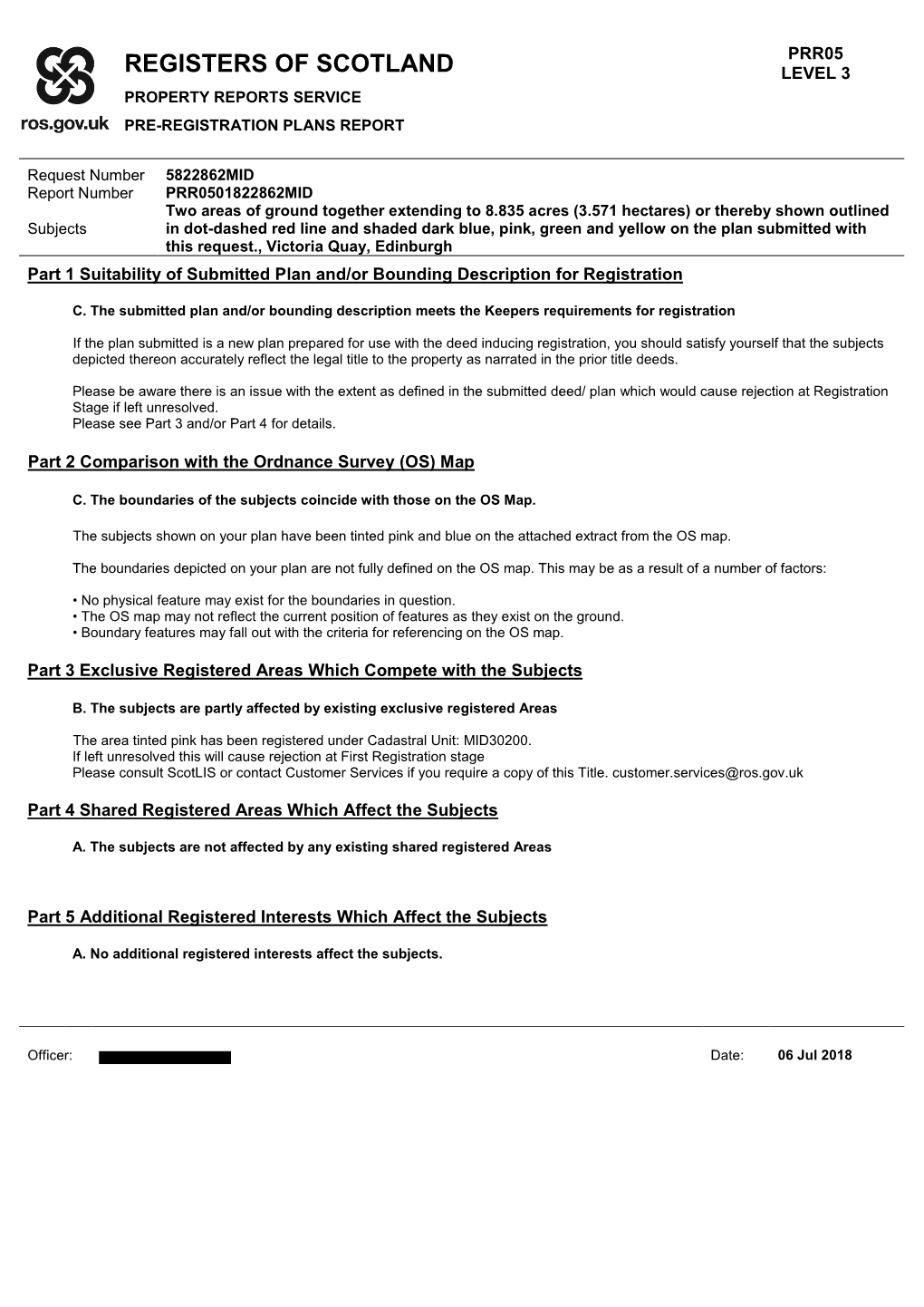 Registers of Scotland Level 3 Property Reports Service Pre-Registration Plans Report