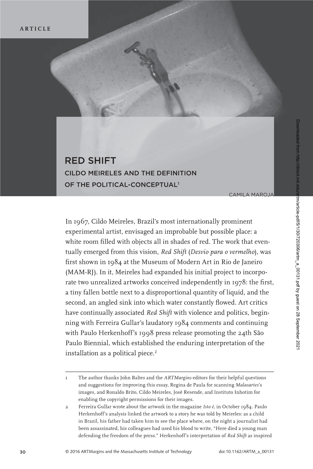 Red Shift Cildo Meireles and the Definition of the Political-Conceptual1 Camila Maroja