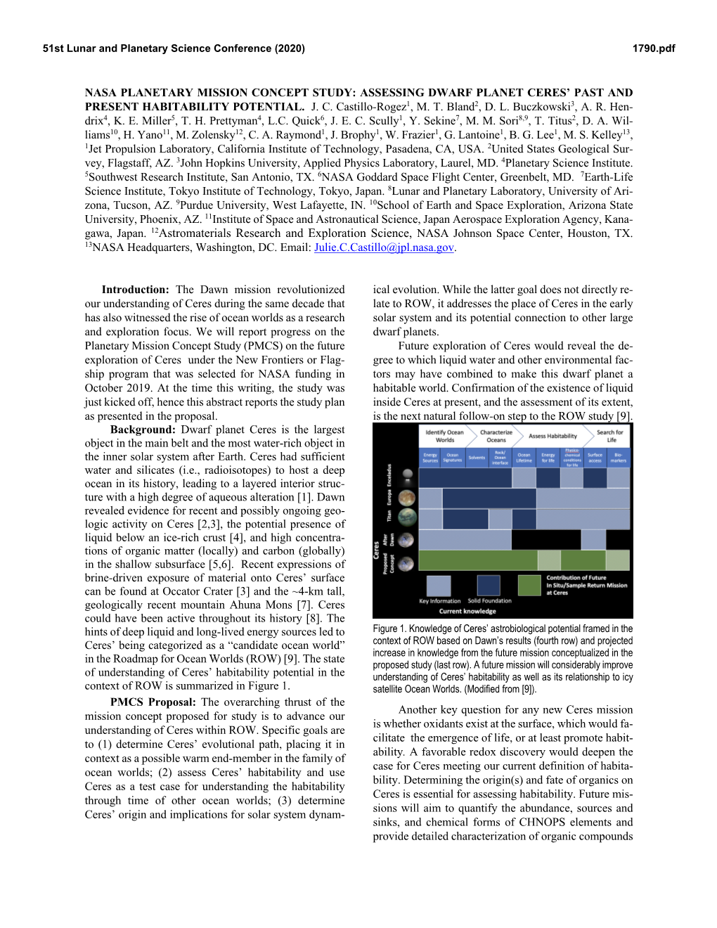 Nasa Planetary Mission Concept Study: Assessing Dwarf Planet Ceres’ Past and Present Habitability Potential