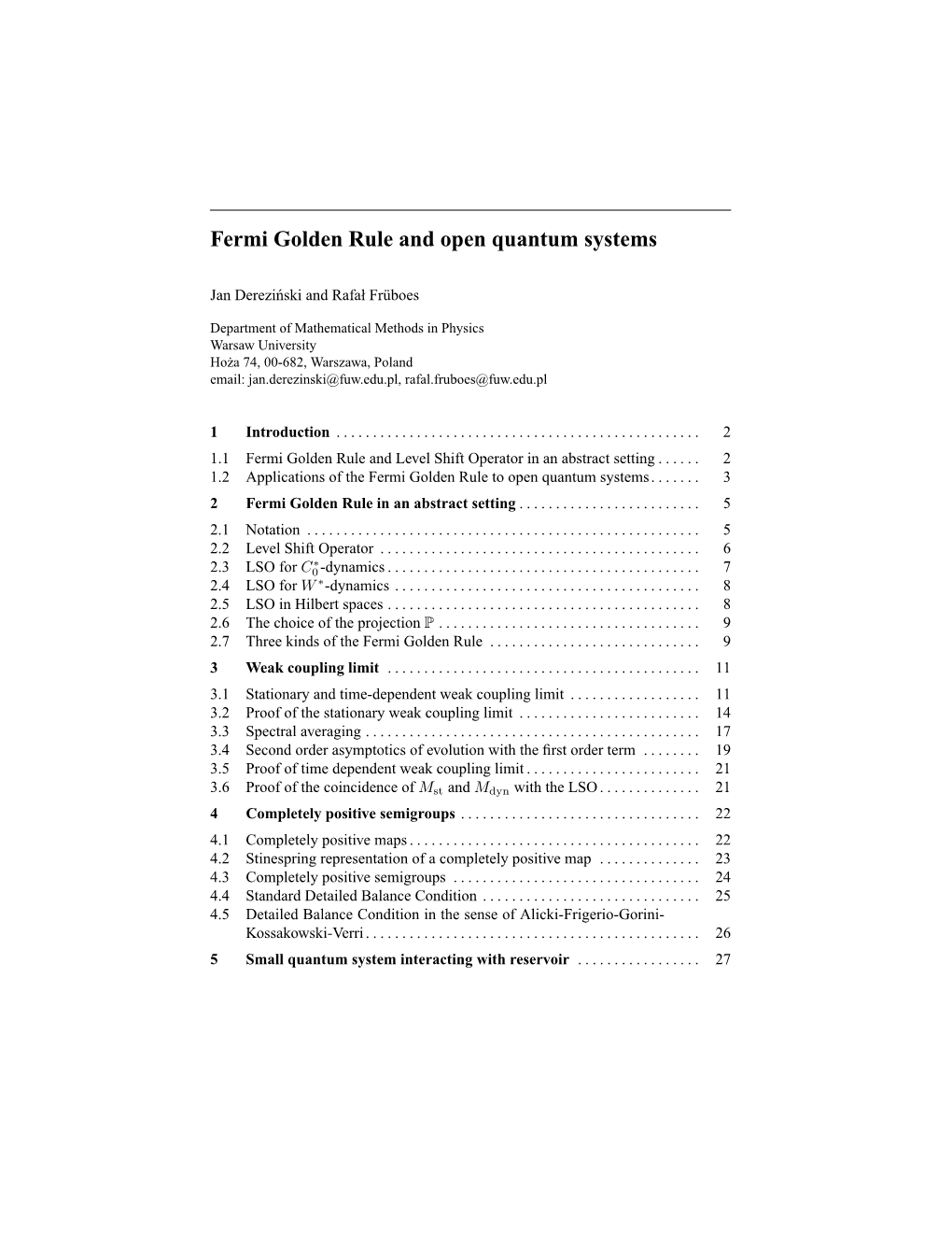 Fermi Golden Rule and Open Quantum Systems