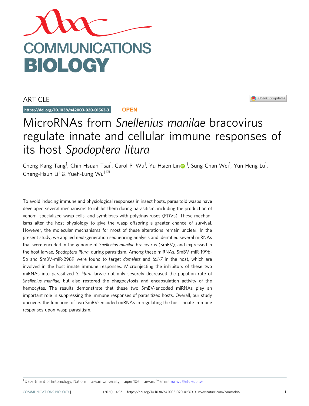 Micrornas from Snellenius Manilae Bracovirus Regulate Innate and Cellular Immune Responses of Its Host Spodoptera Litura