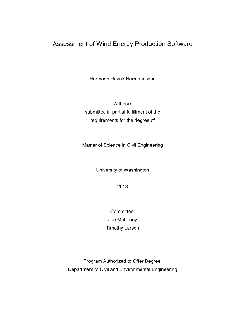 Assessment of Wind Energy Production Software