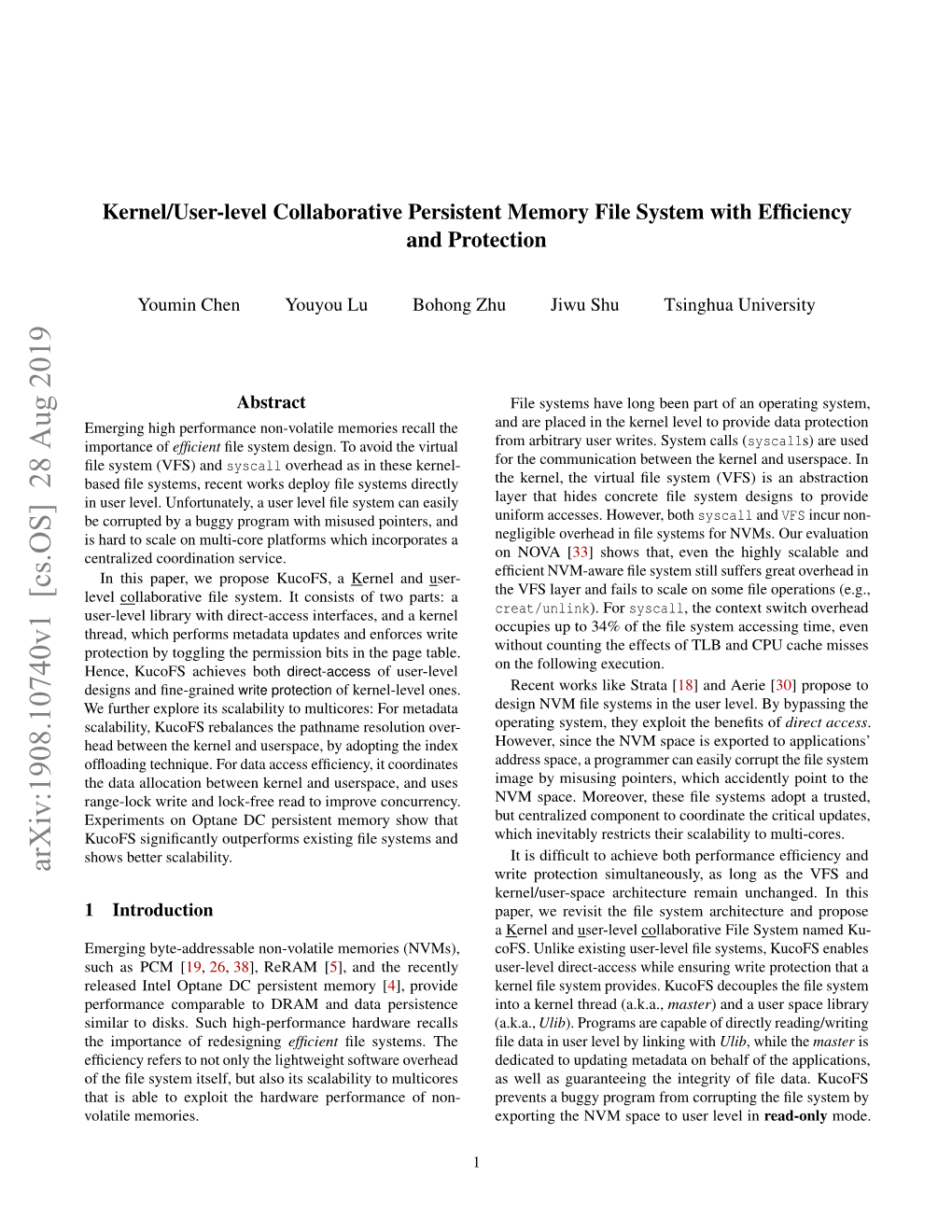 Kernel/User-Level Collaborative Persistent Memory File System with Efﬁciency and Protection