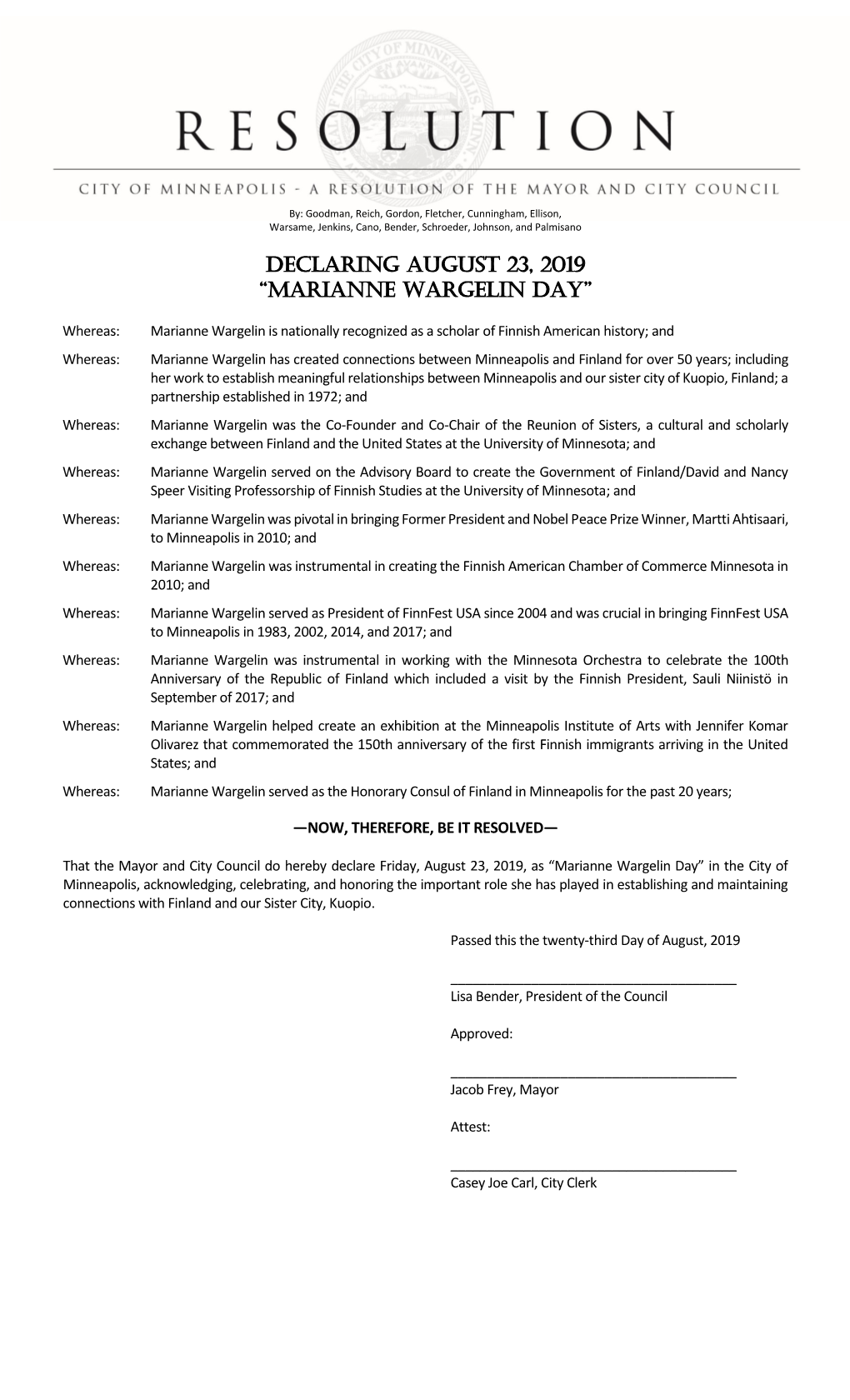 Marianne Wargeline Day Honorary