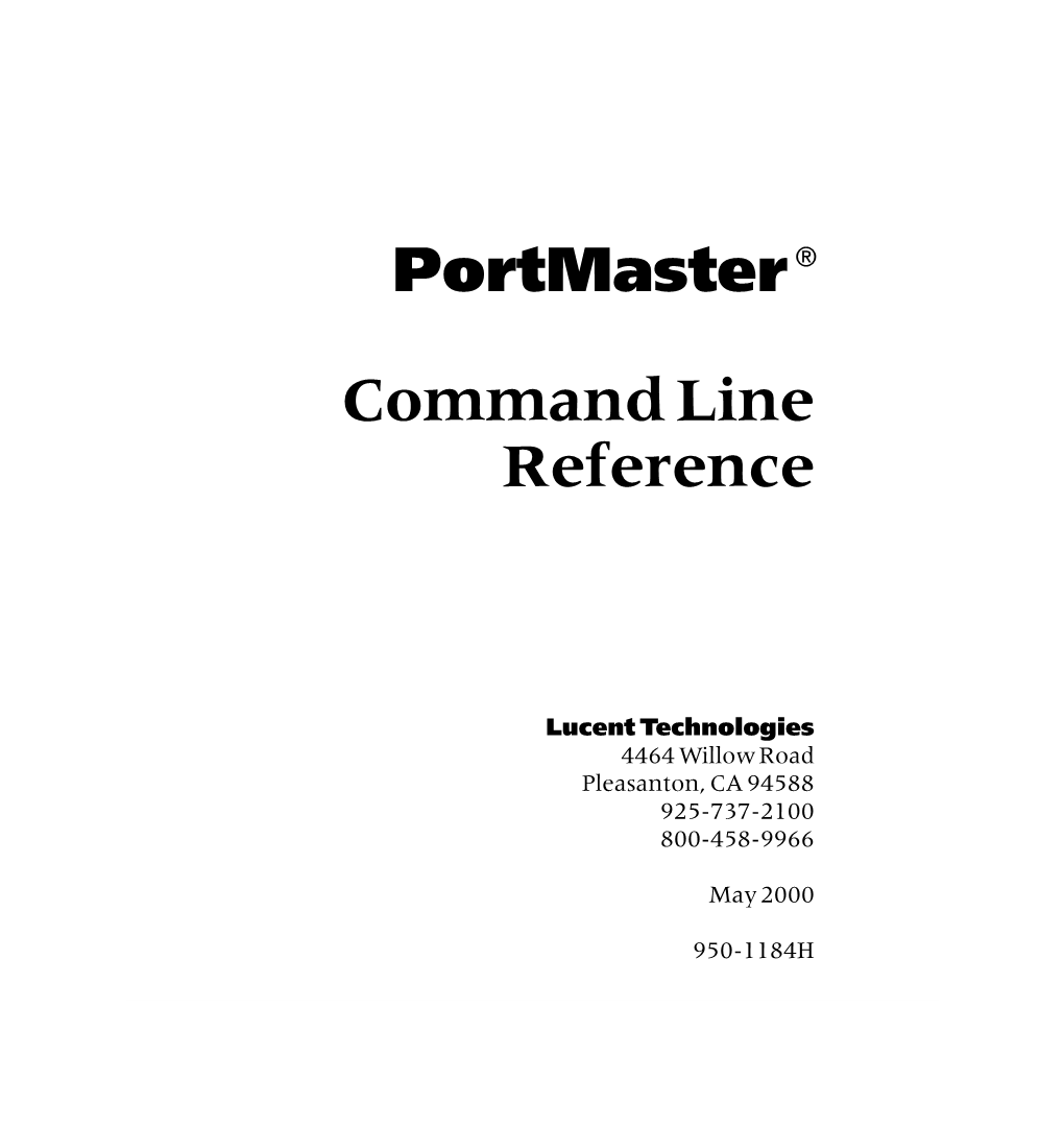 Portmaster Command Line Reference Contents