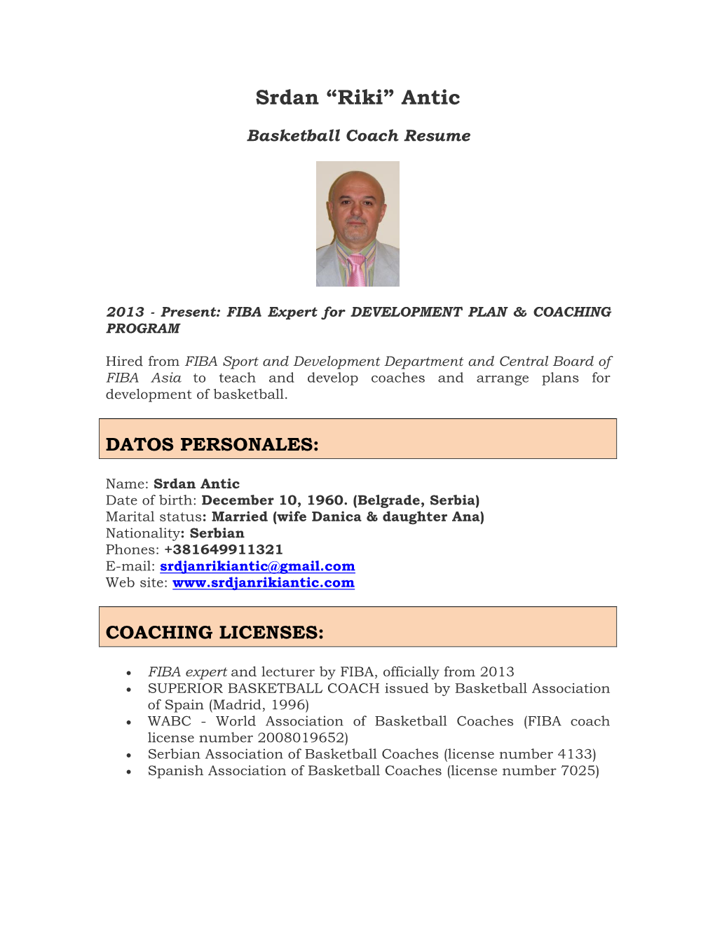 Basketball Coach Resume