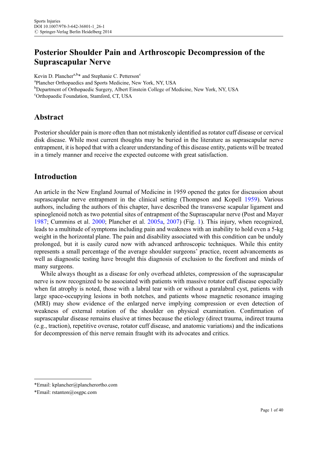 Posterior Shoulder Pain and Arthroscopic Decompression of the Suprascapular Nerve