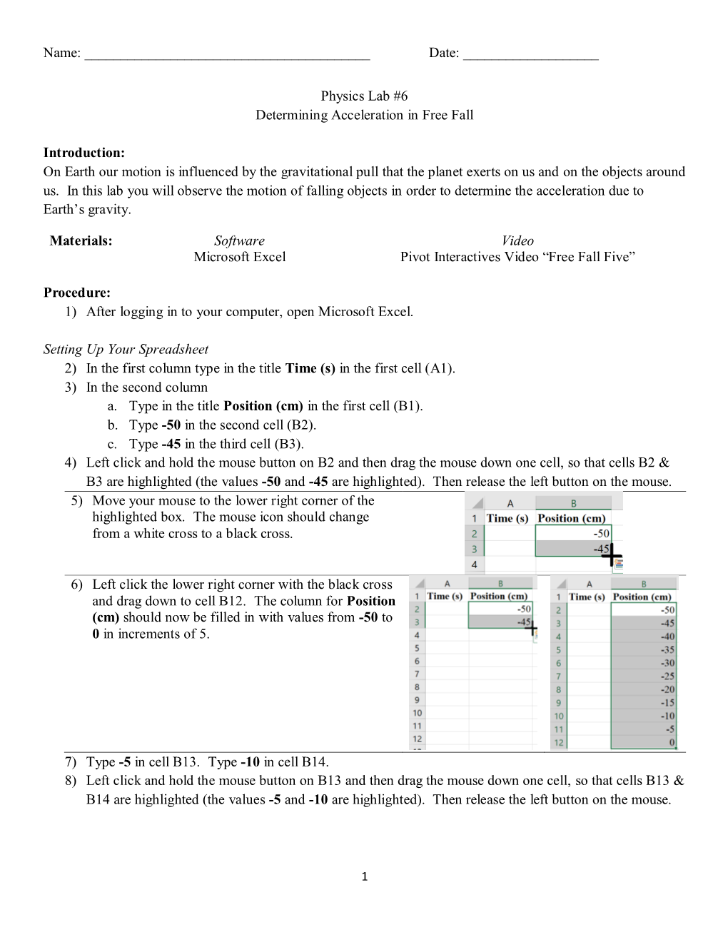 Physics Lab #6 Determining Acceleration in Free Fall I